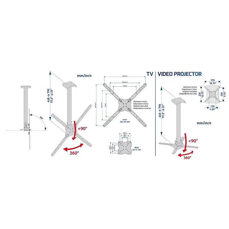 Suport videoproiector, multifuntional prindere tavan, Meliconi, CE 400 BLACK - Studiocasa.ro