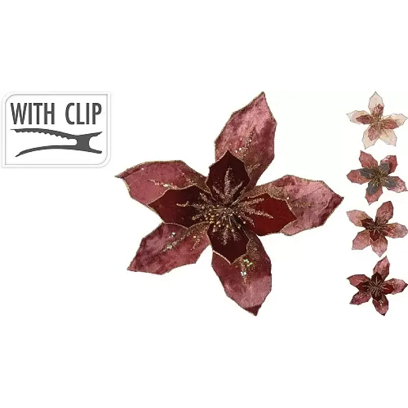 Decoratiune Craciun floare cu clips, 25 cm - Studiocasa.ro