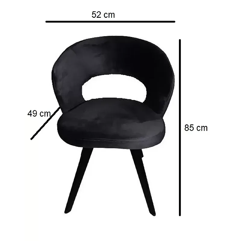 Scaun Prestige Veluto Black, Structura Lemn, Șezut Și Spătar Din Catifea De Înaltă Calitate, 650G/ Mp , Impermeabil - Studiocasa.ro