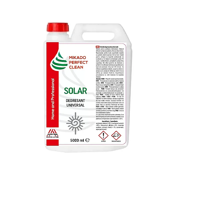 Solutie semiprofesionala degresanta universala Mikado Perfect Clean SOLAR, 5 Litri,  pentru uz casnic si Horeca - Studiocasa.ro