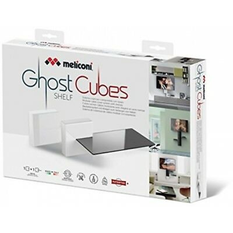 Suport de perete Audio-Video Meliconi Ghost Cube Shelf, acoperire cabluri cu rafturi, Negru