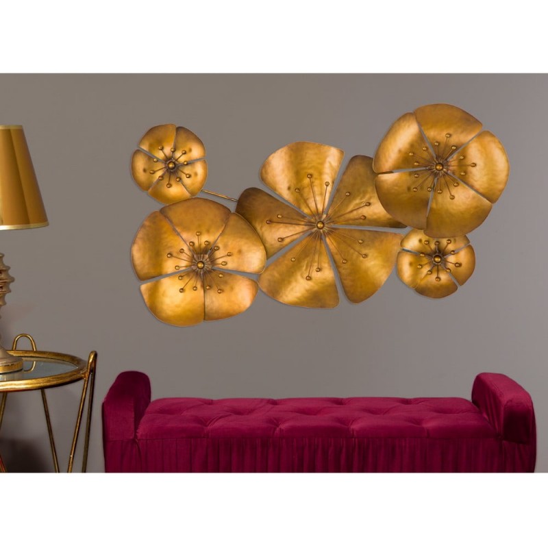Panou Metalic Decorativ Perete, 3D, Flower Goldy, 94*6*50Cm