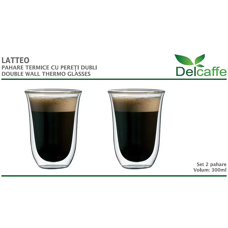 Set 2 Pahare Thermo Cu Pereti Dubli, Latteo, 300Ml , Delcaffe - Studiocasa.ro