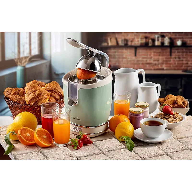 Storcator De Citrice Ariete 0413 Crem/ Verde, Putere 85W, Inox, Cu Maner, Spremiagrumi Vintage - Studiocasa.ro