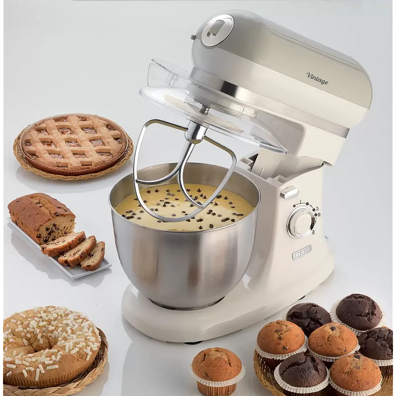 Mixer cu bol Ariete1588CR/BG Vintage, 1000 W, Bol detasabil 5.5 l, 10 viteze + Pulse, Crem/ Beige - Studiocasa.ro
