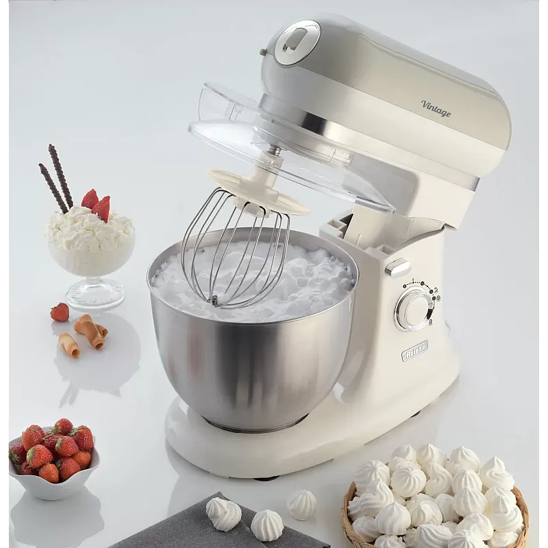 Mixer cu bol Ariete1588CR/BG Vintage, 1000 W, Bol detasabil 5.5 l, 10 viteze + Pulse, Crem/ Beige - Studiocasa.ro
