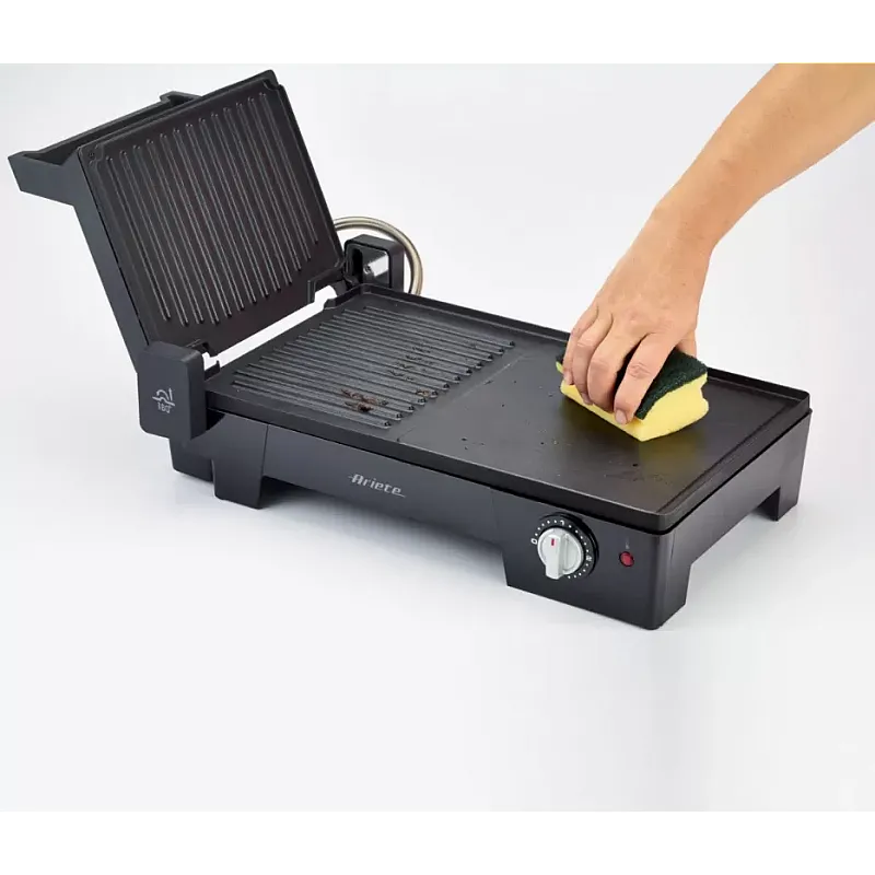 Gratar Electric Ariete 1916 3 In 1, 2200 W, 60X25 Cm, 3 Suprafete De Gatire, Termostat, Placi Antiaderente, Deschidere La 180°, Negru - Studiocasa.ro