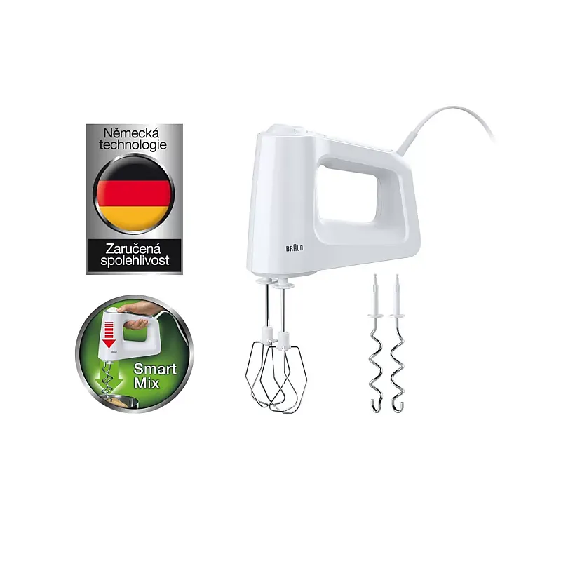 Mixer manual Braun Hm3105, 500 W, 5 Viteze, Pasator, Vas Gradat, Alb - Studiocasa.ro