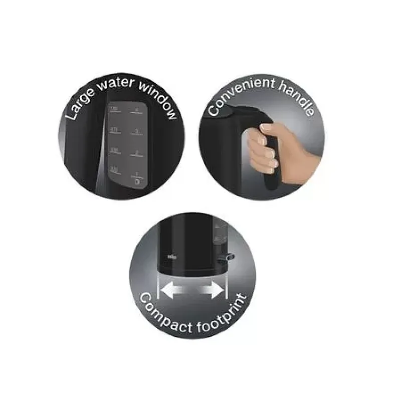 Fierbator de apa Braun WK3000 BK, 2200 W, 1 l, Negru - Studiocasa.ro