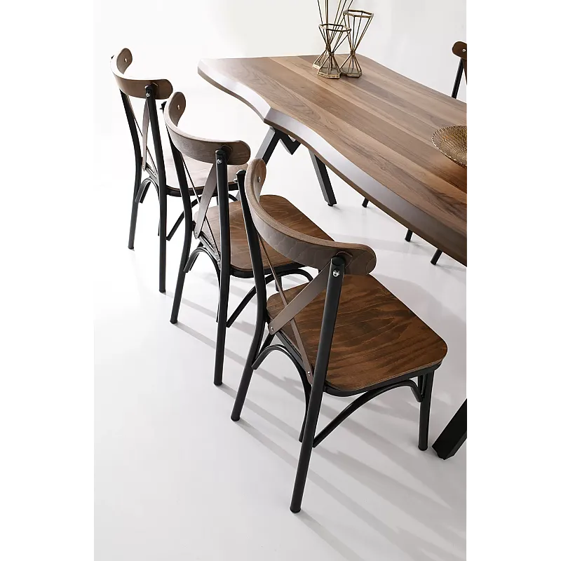 Set Masa Living Ku Design 140 + 4 Scaune Eko Design Lemn Maron - Studiocasa.ro