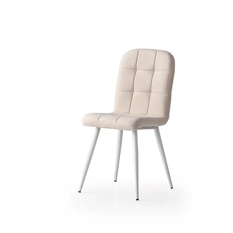 Scaun Elite Cromy , Smart Living Studio Casa, Tapitat, Cadru Metal Alb +Textil-Crem - Studiocasa.ro