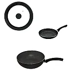 Set Tigaie Inalta Aluminiu 26 Cm + Tigaie Cu Maner 24 Cm + Capac Multisize 24/26/28 Cm Pepita Granit, Studio Casa - Studiocasa.ro