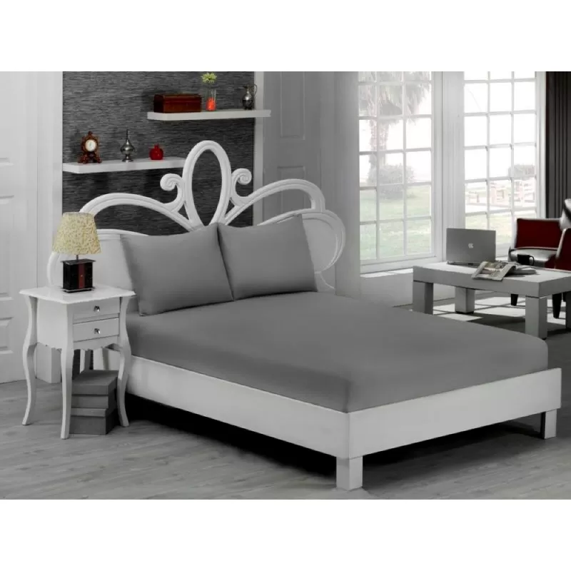 Pachet De 2 Set-Uri De 3 Piese Yuny Mally Home, 100% Bumbac, Cearceaf Pat Dublu Cu Elastic 160X200 Cm Si Doua Fete De Perna 50X70Cm Orange+ Gri - Studiocasa.ro