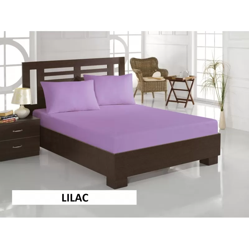 Pachet De 2 Set-Uri De 3 Piese Yuny Mally Home, 100% Bumbac, Cearceaf Pat Dublu Cu Elastic 160X200 Cm Si Doua Fete De Perna 50X70Cm Lila + Verde - Studiocasa.ro