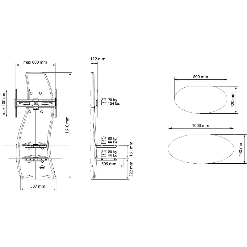 Ghost Design 2000 White,  Suport TV  Meliconi, 488066 - Studiocasa.ro
