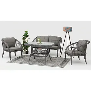 Set 4 piese mobilier de Terasa/Gradina cu perne, Masa, Canapea, Fotolii, 4 locuri, Antracit