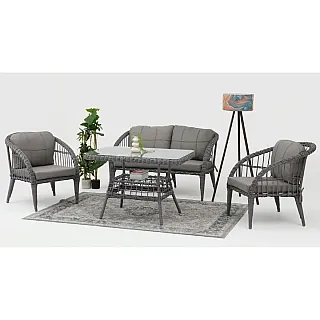 Set 4 piese mobilier de Terasa/Gradina cu perne, Masa, Canapea, Fotolii, 4 locuri, Antracit