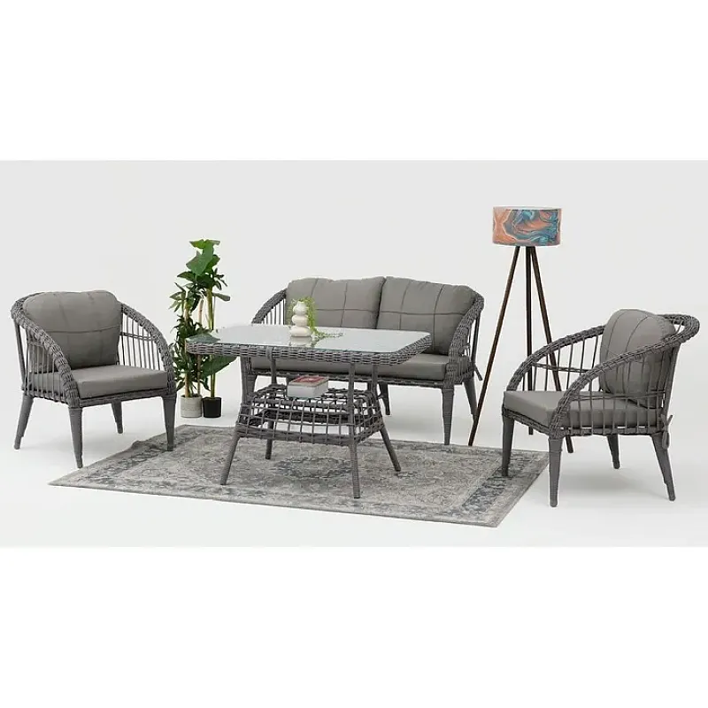 Set 4 piese mobilier de Terasa/Gradina cu perne, Masa, Canapea, Fotolii, 4 locuri, Antracit - Studiocasa.ro