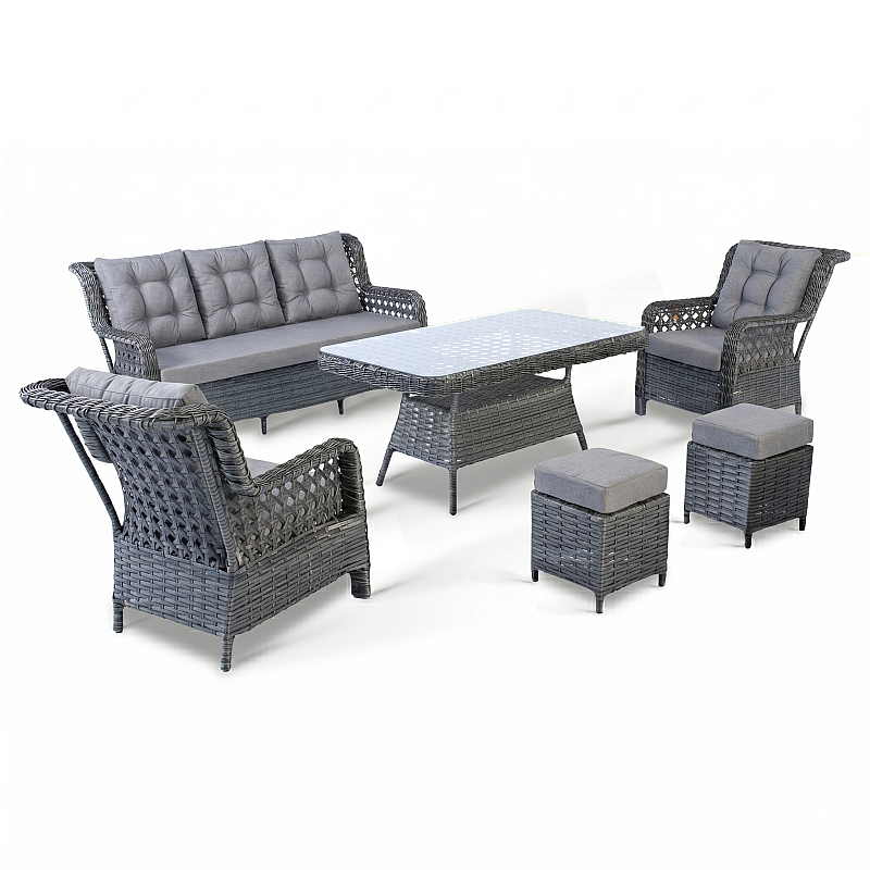 Set 6 piese mobilier de Terasa/Gradina cu perne, Masa, Canapea, Fotolii, Tabureti ,7 locuri , Antracit - Studiocasa.ro