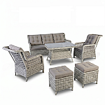 Set 6 piese mobilier de Terasa/Gradina cu perne, Masa, Canapea, Fotolii, Tabureti ,7 locuri , Gri - Studiocasa.ro