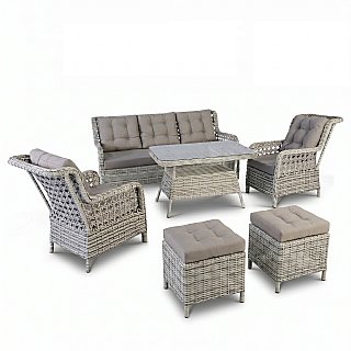 Set 6 piese mobilier de Terasa/Gradina cu perne, Masa, Canapea, Fotolii, Tabureti ,7 locuri , Gri 