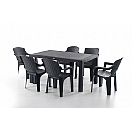 Set Masa terasa/gradina antracit cu 6 scaune Antracit, 150x90x77 cm, plastic, aspect ratan - Studiocasa.ro