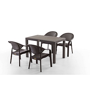 Set Masa terasa/gradina cu 4 scaune Bambu Pro Maro, 75x125x77 cm, plastic, aspect ratan