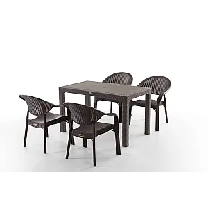 Set Masa terasa/gradina cu 4 scaune Bambu Pro Maro, 75x125x77 cm, plastic, aspect ratan