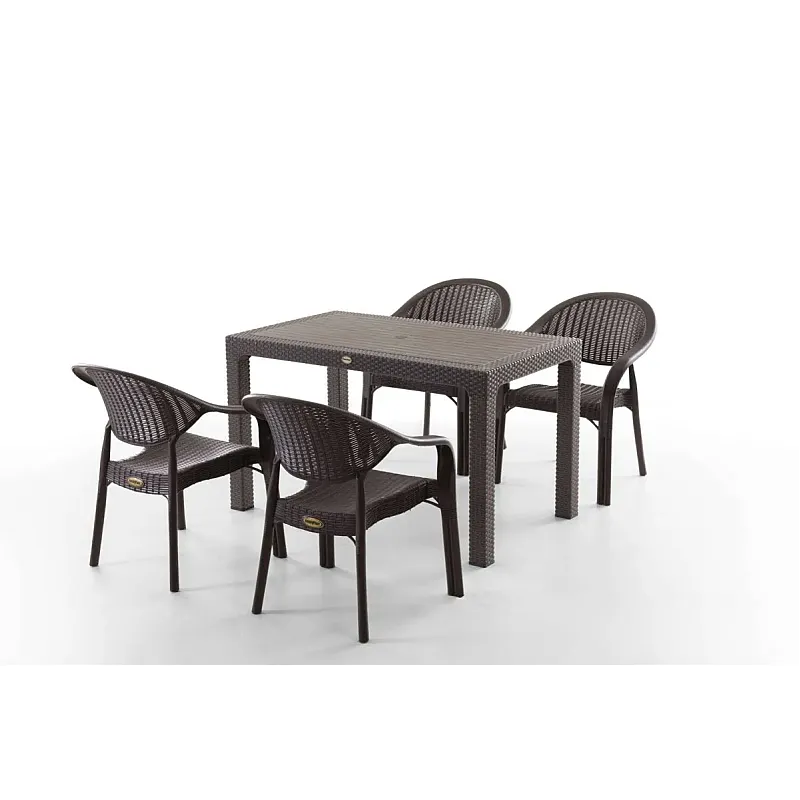 Set Masa terasa/gradina cu 4 scaune Bambu Pro Maro, 75x125x77 cm, plastic, aspect ratan - Studiocasa.ro