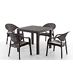 Set Masa terasa/gradina cu 4 scaune Bambu Pro, Maro, 90x90x77 cm, plastic, aspect ratan - Studiocasa.ro