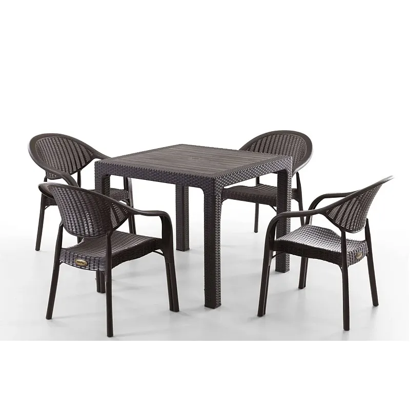 Set Masa terasa/gradina cu 4 scaune Bambu Pro, Maro, 90x90x77 cm, plastic, aspect ratan - Studiocasa.ro