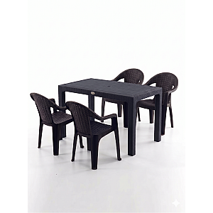 Set Masa terasa/gradina cu 4 scaune Berlin Negre, 75x125x77 cm, plastic, aspect ratan