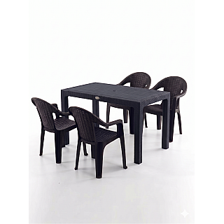 Set Masa terasa/gradina cu 4 scaune Berlin Negre, 75x125x77 cm, plastic, aspect ratan