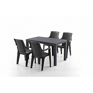 Set Masa terasa/gradina cu 4 scaune Efes Antracit/Negre, 75x125x77 cm, plastic, aspect ratan