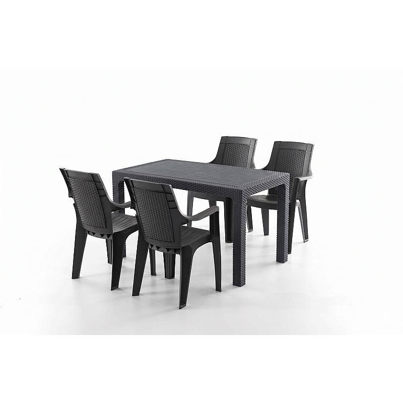 Set Masa terasa/gradina cu 4 scaune Efes Antracit/Negre, 75x125x77 cm, plastic, aspect ratan - Studiocasa.ro