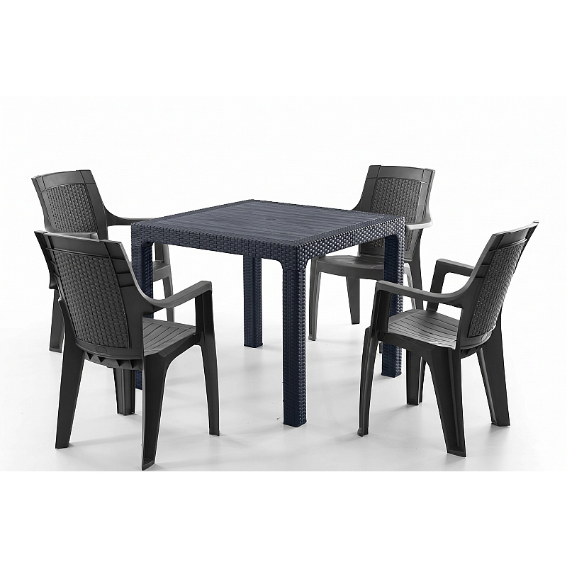 Set Masa terasa/gradina cu 4 scaune Efes Antracit/Negru, 90x90x77 cm, plastic, aspect ratan - Studiocasa.ro