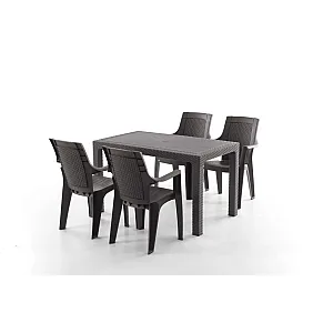 Set Masa terasa/gradina cu 4 scaune Efes Maro, 75x125x77 cm, plastic, aspect ratan