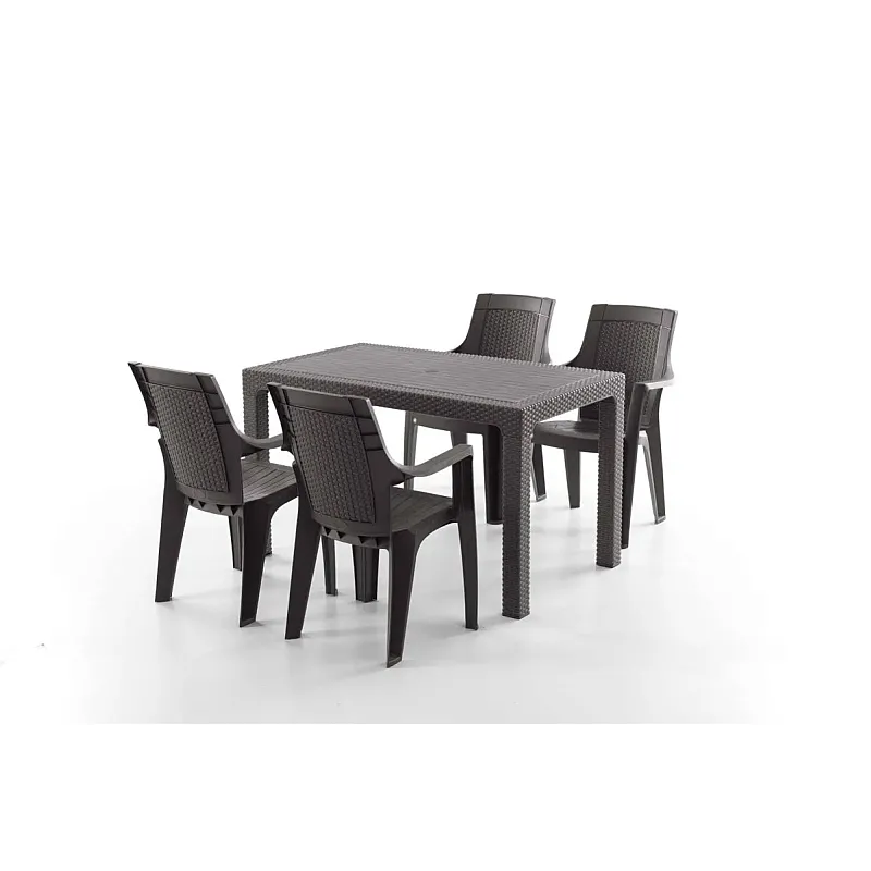Set Masa terasa/gradina cu 4 scaune Efes Maro, 75x125x77 cm, plastic, aspect ratan - Studiocasa.ro