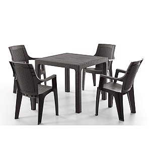 Set Masa terasa/gradina cu 4 scaune Efes Maro, 90x90x77 cm, plastic, aspect ratan