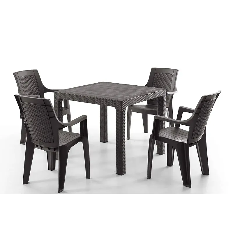 Set Masa terasa/gradina cu 4 scaune Efes Maro, 90x90x77 cm, plastic, aspect ratan - Studiocasa.ro