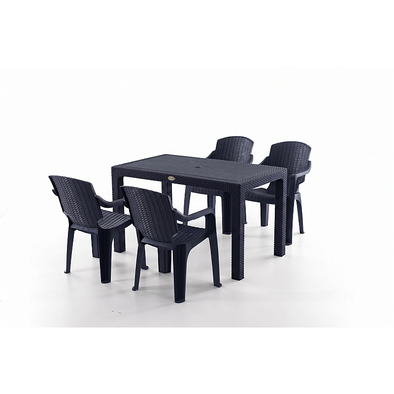 Set Masa terasa/gradina cu 4 scaune Golf Pro Antracit, 75x125x77 cm, plastic, aspect ratan - Studiocasa.ro