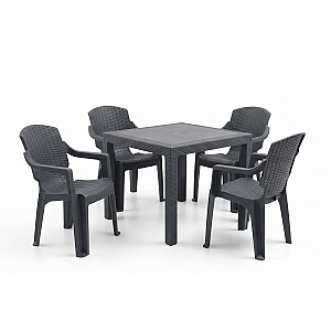 Set Masa terasa/gradina cu 4 scaune Golf Pro Antracit, 90x90x77 cm, plastic, aspect ratan