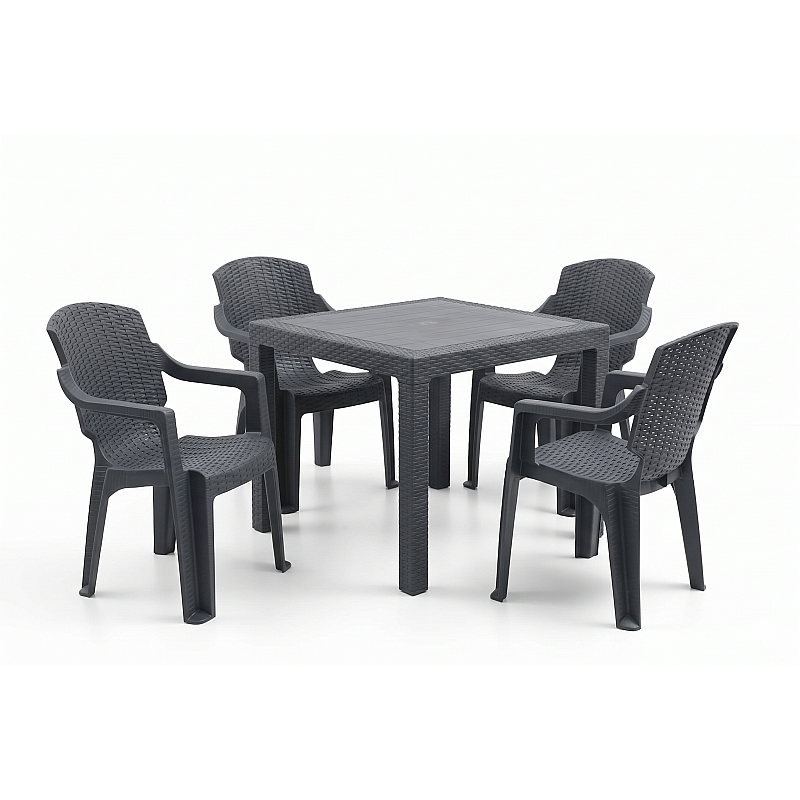 Set Masa terasa/gradina cu 4 scaune Golf Pro Antracit, 90x90x77 cm, plastic, aspect ratan - Studiocasa.ro