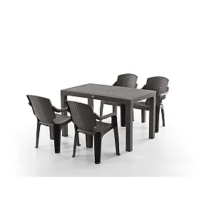 Set Masa terasa/gradina cu 4 scaune Golf Pro Maro, 75x125x77 cm, plastic, aspect ratan