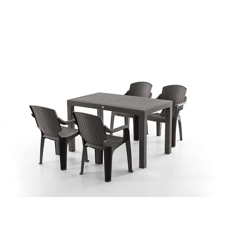 Set Masa terasa/gradina cu 4 scaune Golf Pro Maro, 75x125x77 cm, plastic, aspect ratan - Studiocasa.ro