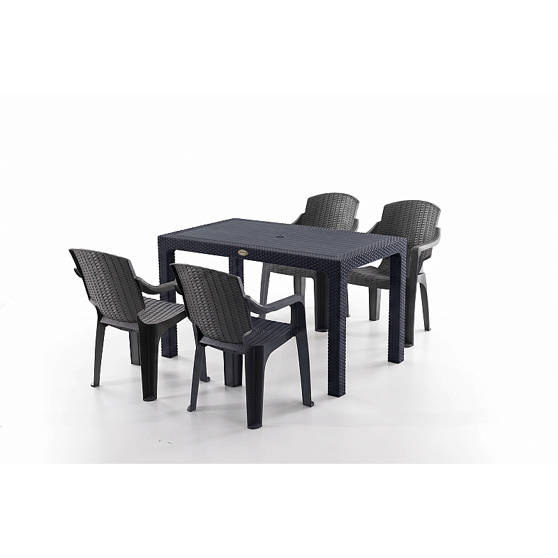 Set Masa terasa/gradina cu 4 scaune Golf Pro Negre, 75x125x77 cm, plastic, aspect ratan - Studiocasa.ro