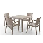 Set Masa terasa/gradina cu 4 scaune Sofya, Crem/Cappucino, 90x90x77 cm, plastic, aspect ratan - Studiocasa.ro