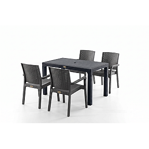 Set Masa terasa/gradina cu 4 scaune Sofya Negru/Antracit, 75x125x77 cm, plastic, aspect ratan