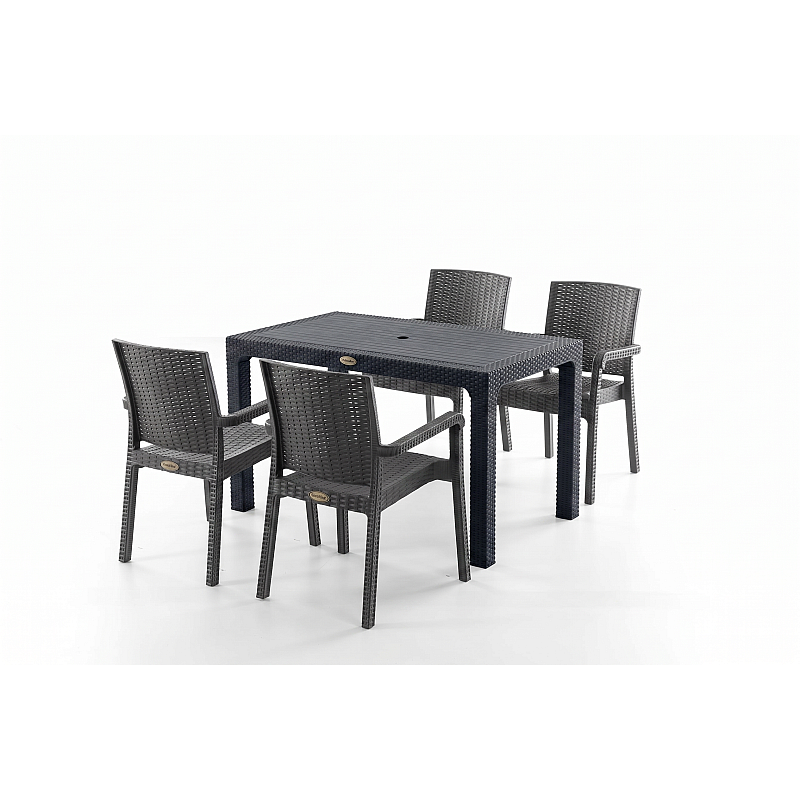 Set Masa terasa/gradina cu 4 scaune Sofya Negru/Antracit, 75x125x77 cm, plastic, aspect ratan - Studiocasa.ro