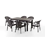 Set Masa terasa/gradina cu 6 scaune Bambu Pro , Maro, 150x90x77 cm, plastic, aspect ratan - Studiocasa.ro